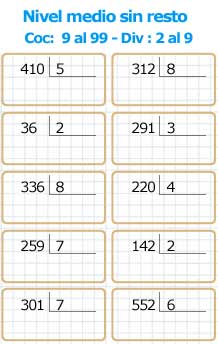División nivel medio sin resto