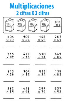 Multiplicación de 2 cifras por 3 cifras